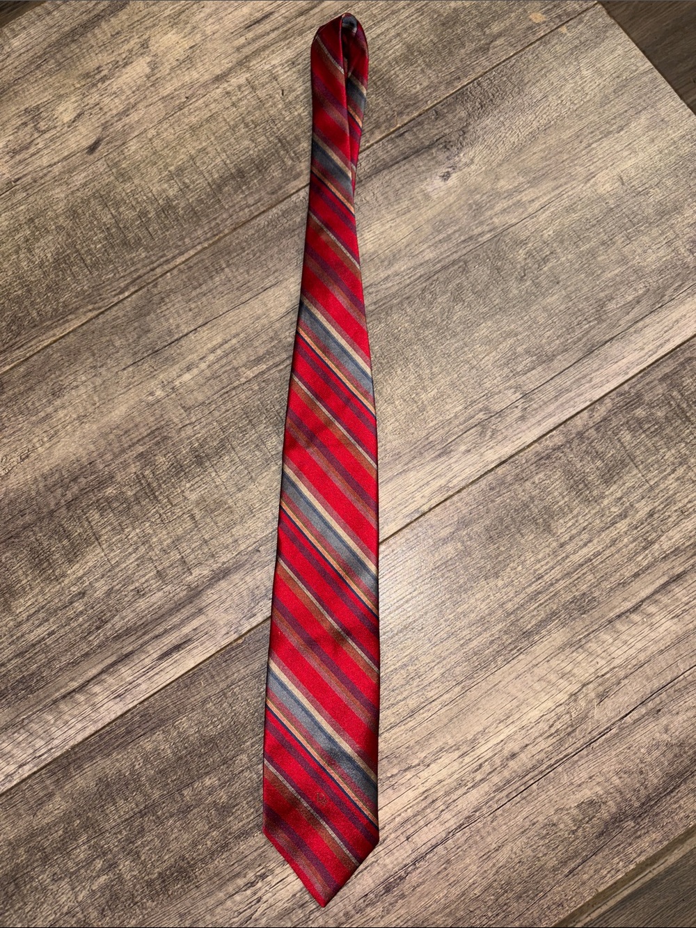 Dior Red Striped Silk Tie with Multicolor Accents